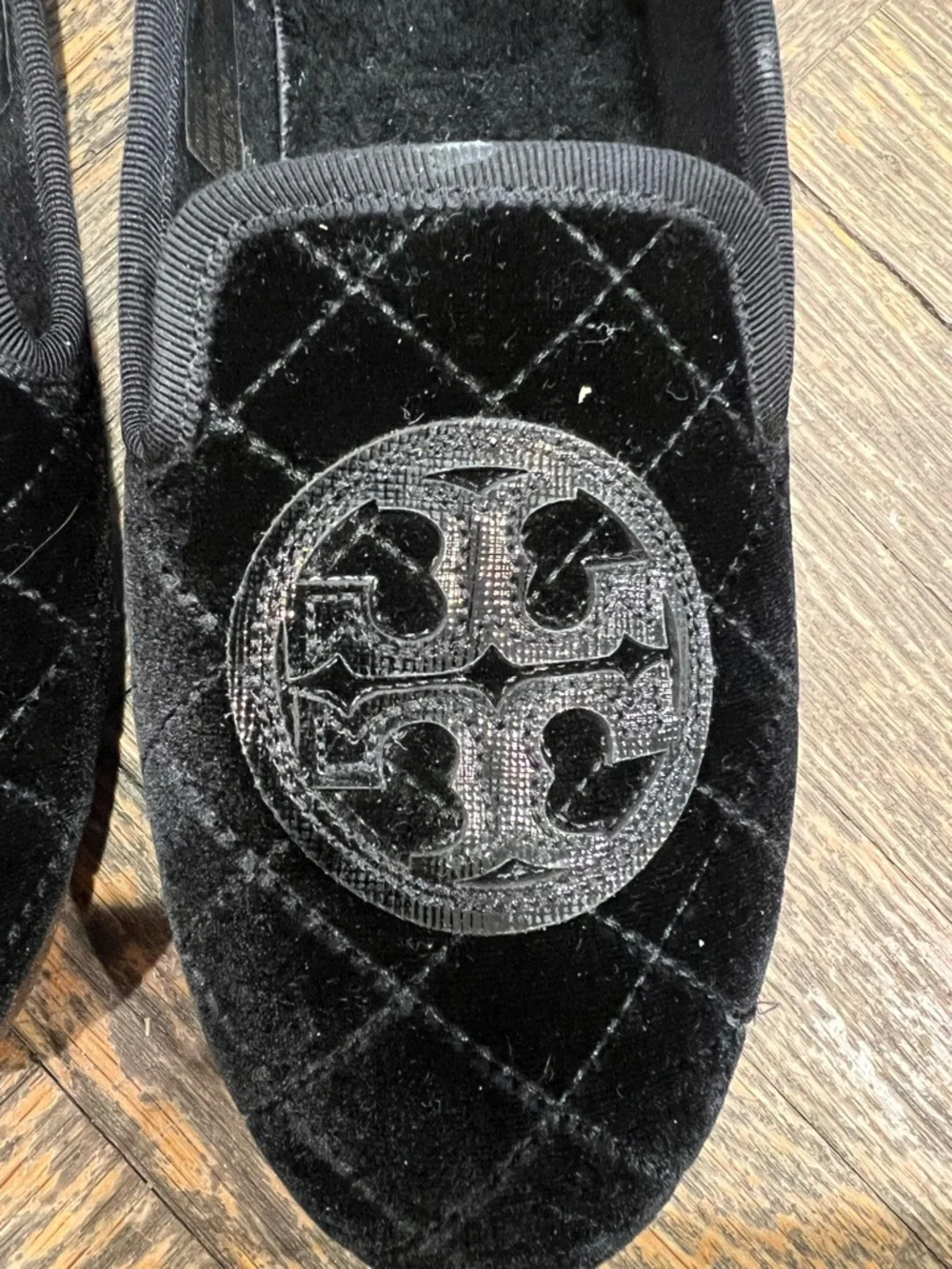 Tory Burch Black Quilted Billy Slipper Smart Velvet flat